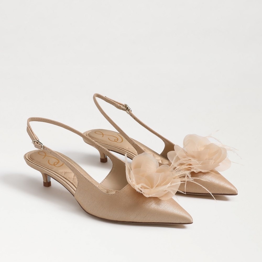 Sam Edelman Tan Heels with Floral Accent